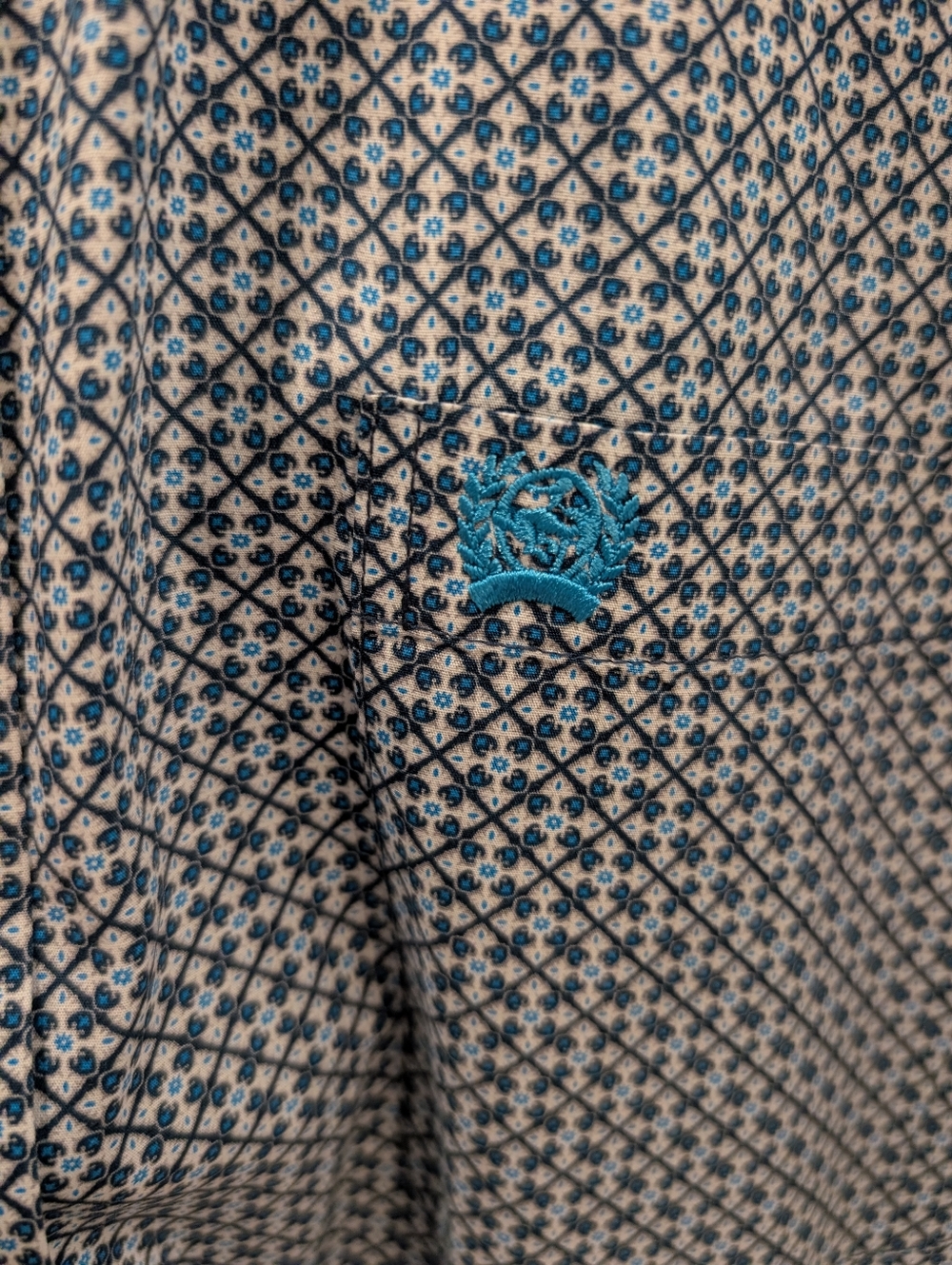Men's Cinch Short Sleeve XL Western Shirt Green/Teal Pattern - Picture 3 of 5